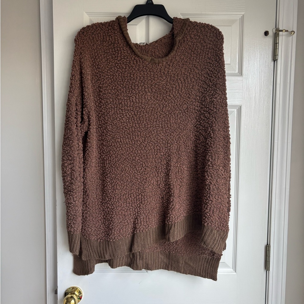 JODIFL Textured Brown Crew Neck Sweater